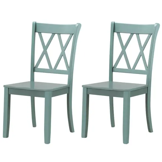 Set of 2 Cross Back Rubber Wood Dining Chairs {4}