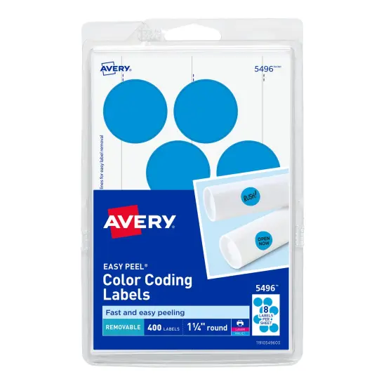 Avery Printable Color-Coding Labels, Removable Adhesive, 1-1/4" Round, Light Blue, 400 Labels (5496) {1}