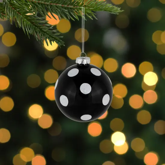 Northlight Polka Dot Christmas Glass Ball Ornaments - 4" - Black and White - Set of 2 {3}