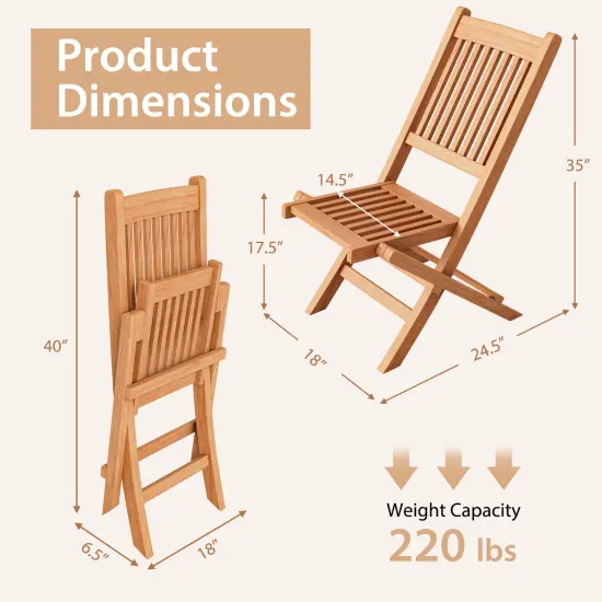 Teak Wood Patio Folding Dining Chair with Slatted Seat {5}