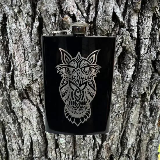 8oz Celtic Owl BLACK Flask {2}