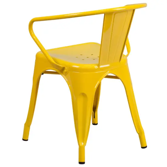 Emma and Oliver Commercial Grade Colorful Metal Indoor-Outdoor Chair with Arms Yellow {4}