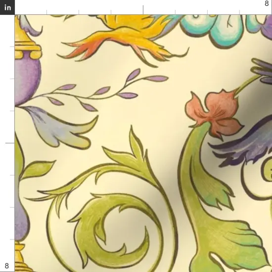 Various Fabrics by the Yard or Fat Quarter Multicolor Baroque Renaissance Floral Fresco Botanical Birds Victorian Large Scale Water Color Horses. Italian Custom Printed Fabric by Spoonflower {4}