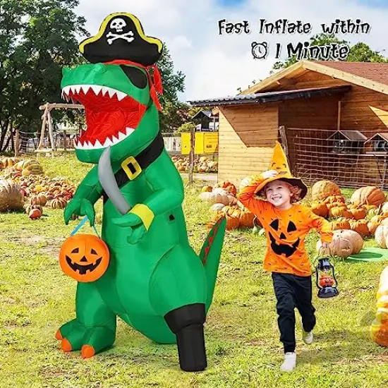 GOOSH 7 FT Tall Halloween Inflatables Outdoor Pirate Dinosaur, Blow Up Yard Decoration with LED Lights Built-in for Holiday/Party/Yard/Garden {4}