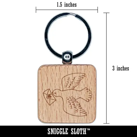 Messenger Bird Dove Pigeon Anniversary Valentine's Day Engraved Wood Square Keychain Tag Charm {2}