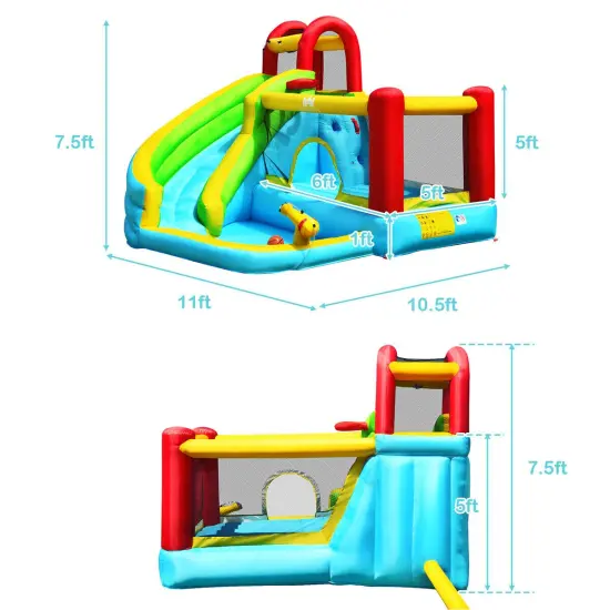 6 in 1 Inflatable Bounce House with Climbing Wall and Basketball Hoop without Blower {4}