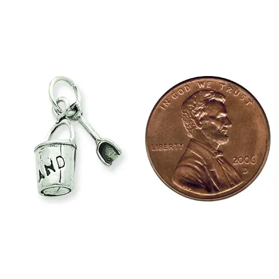 Sterling Silver Antiqued Sand Bucket & Shovel Charm Jewerly 14mm x 7mm {2}