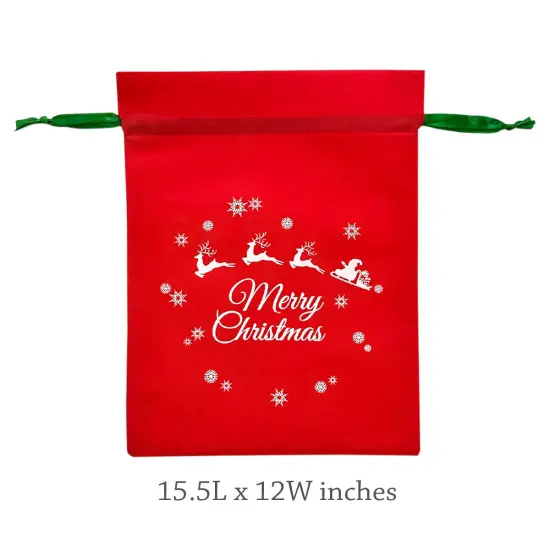 Wrapables Non-Woven Christmas Holiday Drawstring Gift Bags for Party Favors, Goodie Bag, Treats, Gift Wrap, Parties (Set of 8) Red {2}