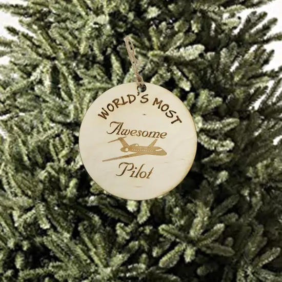 Worlds most Awesome Pilot - Ornament - Raw Wood {2}