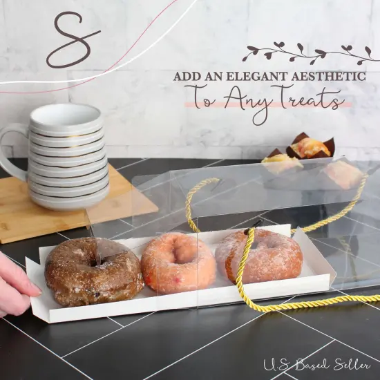 Spec101 Clear Dessert Boxes with Handles 10pk - 10.8x4.3x3.7in Small Cake Boxes {2}