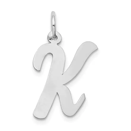 14K White Gold Large Script Initial Letter K Charm Jewerly 22mm x 12mm {1}