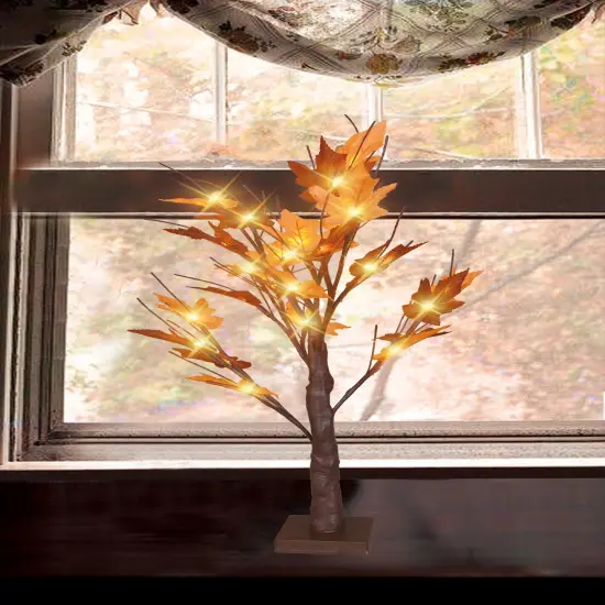 Northlight 2' Pre-Lit Maple Artificial Fall Harvest Tree- Clear LED Lights Brown {5}