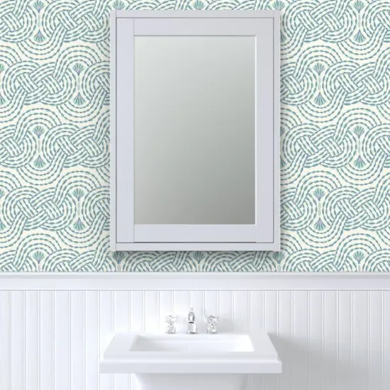 Pre-Pasted Wallpaper 2FT Wide Nautical Rope Sea Shells Blue Grey And Ivory Coastal Beach Custom Pre-pasted Wallpaper by Spoonflower {6}