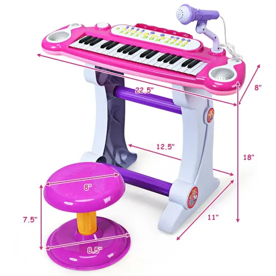 37 Key Electronic Keyboard Kids Toy Piano with a Training Function Pink {3}