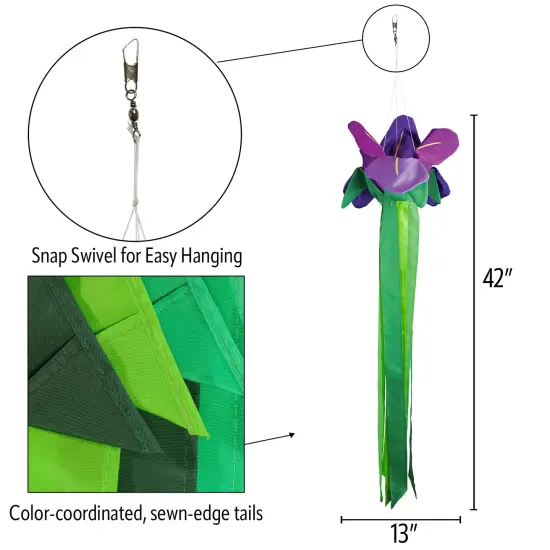 In the Breeze 5227 &mdash; Iris Windtail &mdash; Colorful 3D Purple Flower Windsock with Flowing Tails {5}