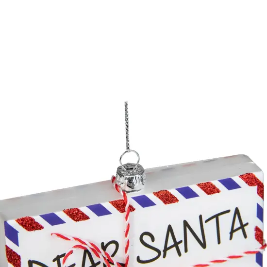 Northlight Envelope USPS "Dear Santa" with Stripes Glass Christmas Ornament - 3.5" - Red Multi {6}