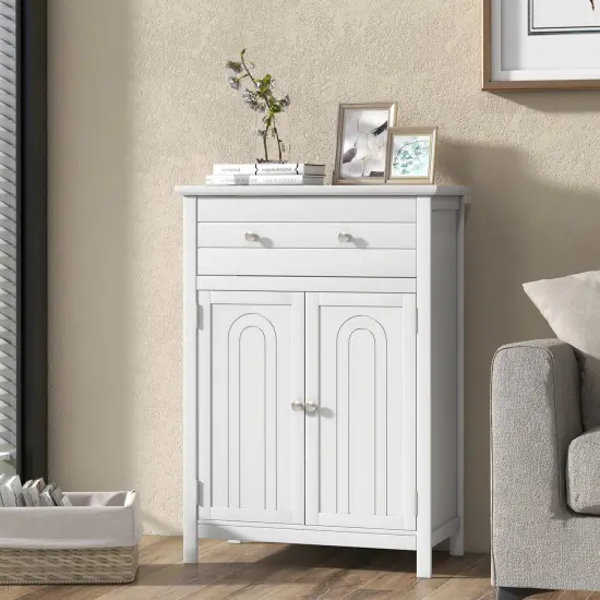 2-Door Freestanding Bathroom Cabinet with Drawer and Adjustable Shelf White {6}