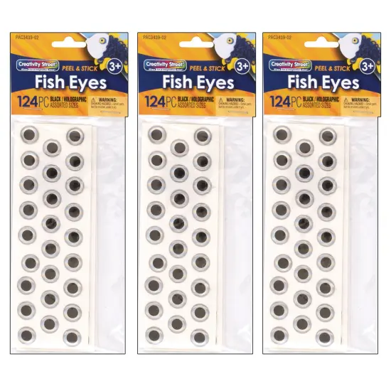 Fish Eyes, Holographic, Assorted Sizes, 124 Per Pack, 3 Packs {1}
