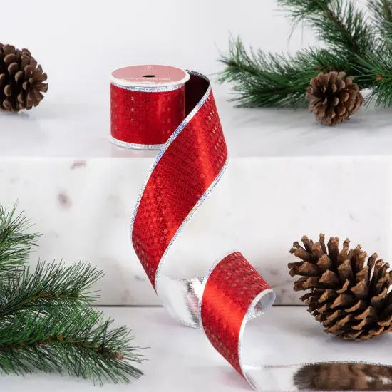 Northlight Shimmery Red and Silver Horizontal Wired Christmas Craft Ribbon 2.5" x 10 Yards {3}