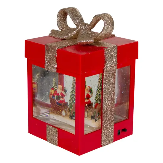 Northlight 7" Lighted Red Gift Box Christmas Snow Globe with Santa and Reindeer {6}