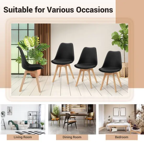 Set of 4 High Backrest Dining Side Chair with Ergonomic Seat and Solid wood Legs Black {3}