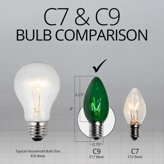 25 Bulbs - C9 Triple Dipped Transparent Green, 7 Watt lamp {3}