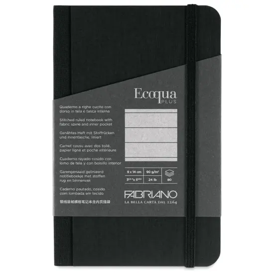 Fabriano Ecoqua Plus Fabric-Bound Notebook - Black, 3-1/2" x 5-1/2", Lined {1}