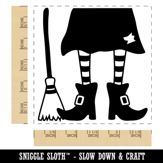 Witch Feet With Broom Halloween Square Rubber Stamp for Stamping Crafting {1}
