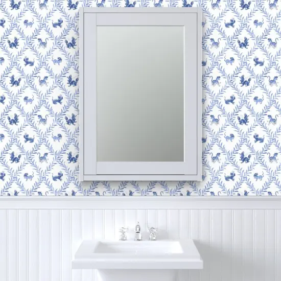 Peel & Stick Wallpaper 2FT Wide Chinoiserie Blue And White Lattice Trellis Botanical Vines Diamond Custom Removable Wallpaper by Spoonflower {6}