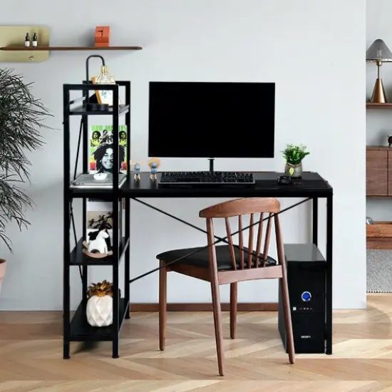 47.5 Inch Writing Study Computer Desk with 4-Tier Shelves Black {3}