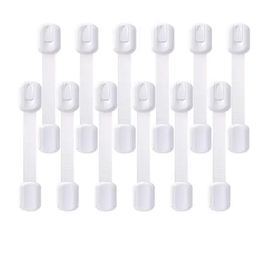 12 Pack Vmaisi Multi-Use Adhesive Straps Locks - Childproofing Baby Proofing Cabinet Latches for Drawers, Fridge, Dishwasher, Toilet Seat, Cupboard, Oven,Trash Can, No Drilling (White) (12) {5}