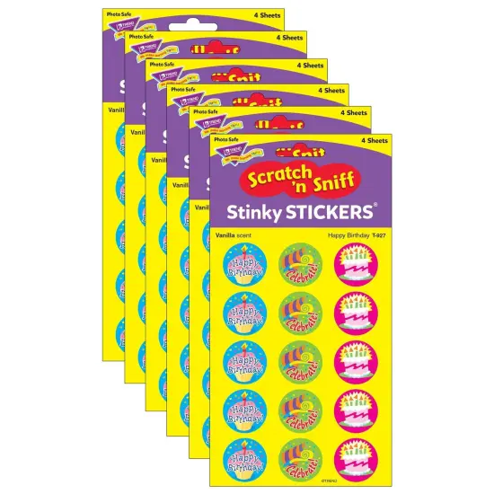 Happy Birthday/Vanilla Stinky Stickers&reg;, 60 Per Pack, 6 Packs {1}