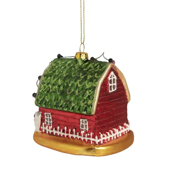 Northlight 3.5&rdquo; Red and Green Dairy Barn with Christmas Lights Glass Ornament {5}