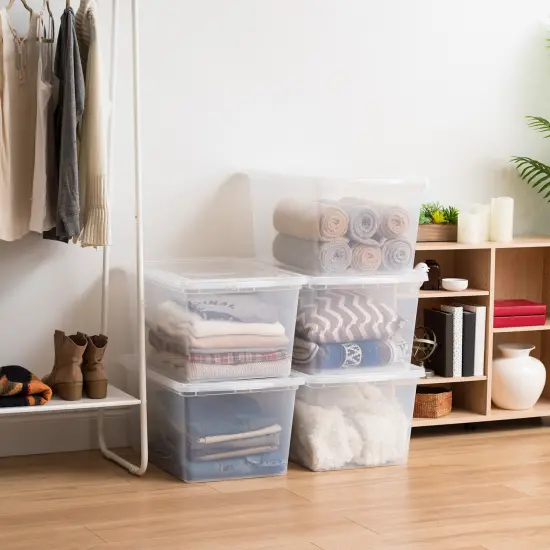 IRIS USA 58 Quart Plastic Storage Bin Tote Organizing Container with Latching Lid, Stackable and Nestable, Clear {5}