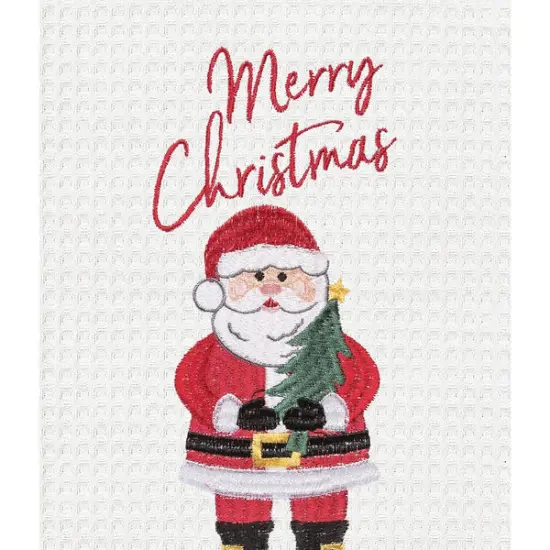 Merry Christmas Santa Embroidered Waffle Weave Kitchen Towel {5}
