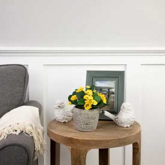 Northlight Pansy Artificial Floral Arrangement in "Flowers & Garden" Pot - 7" - Yellow {3}