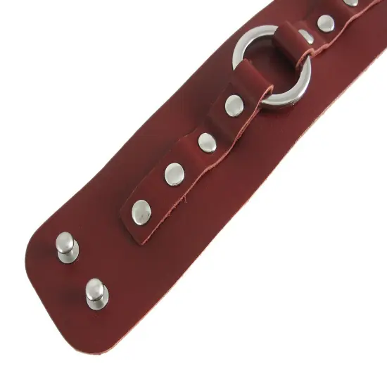 Brown Leather Chrome O Ring Wristband Bracelet {4}