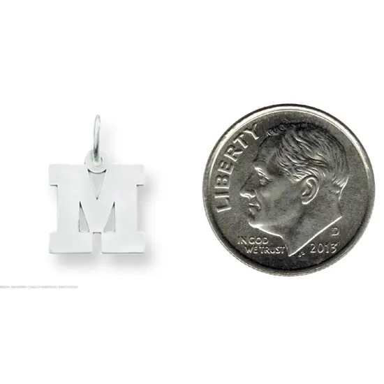 14K White Gold Small Block Intial Letter M Charm Jewerly 18mm x 10mm {2}