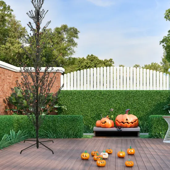 Northlight 9' Pre-Lit Black Cascade Outdoor Halloween Twig Tree, Orange Lights {4}
