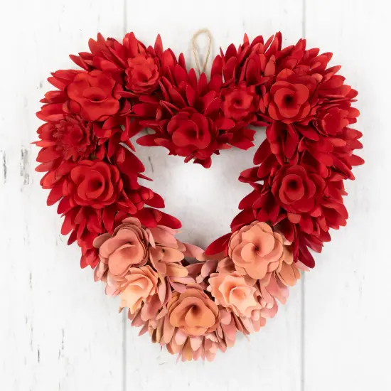 Northlight Wooden Rose Artificial Valentine's Day Floral Wreath - 14" - Red and Pink {6}