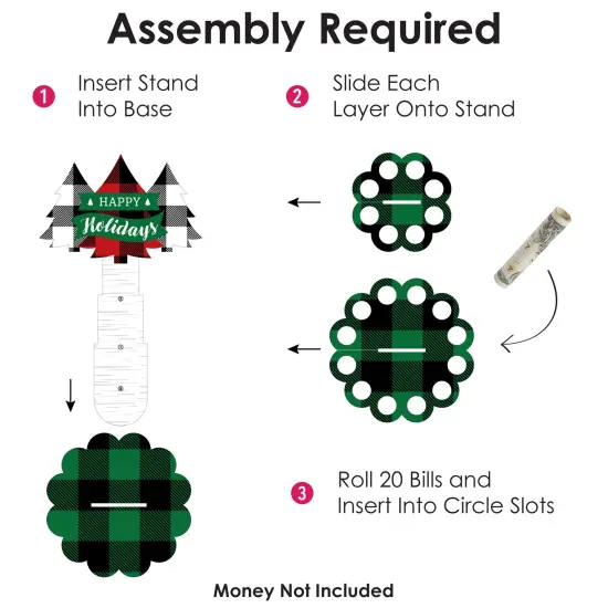 Big Dot of Happiness Holiday Plaid Trees - DIY Buffalo Plaid Christmas Party Money Holder Gift - Cash Cake {7}