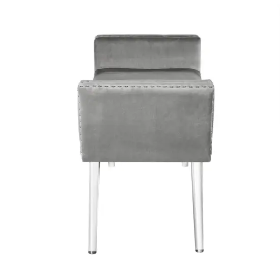Lexi Velvet Nailhead Trim Acrylic Leg Ottoman Bench Grey {5}