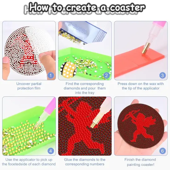 Denylo pro 8 Pcs Valentine's Day Diamond Art Painting Coasters Kits with Holder DIY Valentine's Day Diamond Art Coaster for Adults Diamond Painting Kits Supplies for Valentine's Day Gift {6}