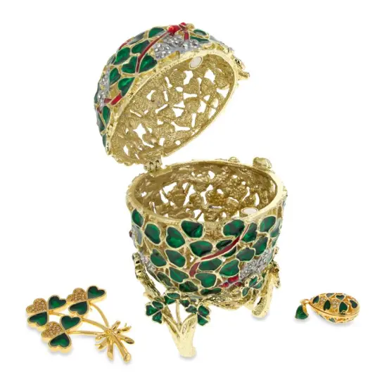 1902 Clover Leaf Royal Easter Egg With Brooch And Pendant {5}