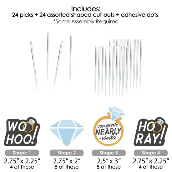 Big Dot of Happiness Just Engaged - Black and White - Dessert Cupcake Toppers - Engagement Party Clear Treat Picks - Set of 24 {7}