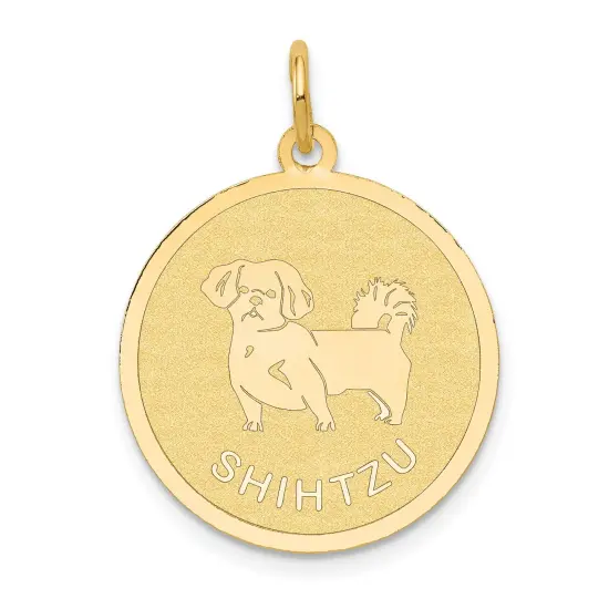 14K Yellow Gold Shih Tzu Disc Charm Dog Jewelry Pendant 26mm x 20mm {1}