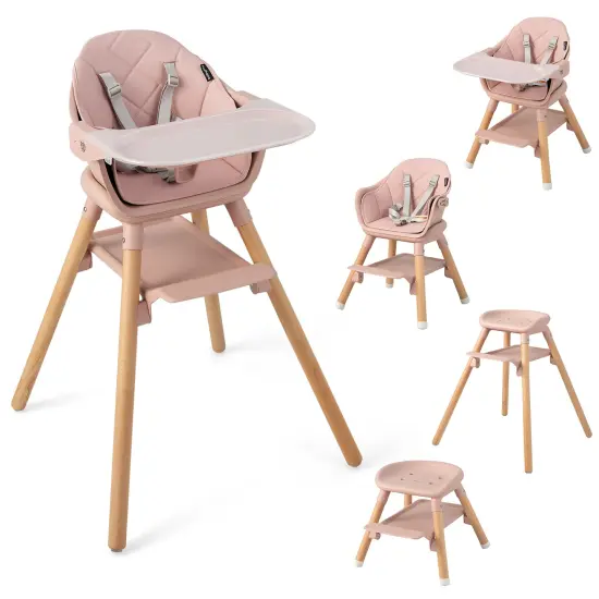 Costway 6-in-1 Convertible Wooden Baby Highchair Infant Feeding Chair with Removable Tray Black/Grey/Pink/White/Beige {7}