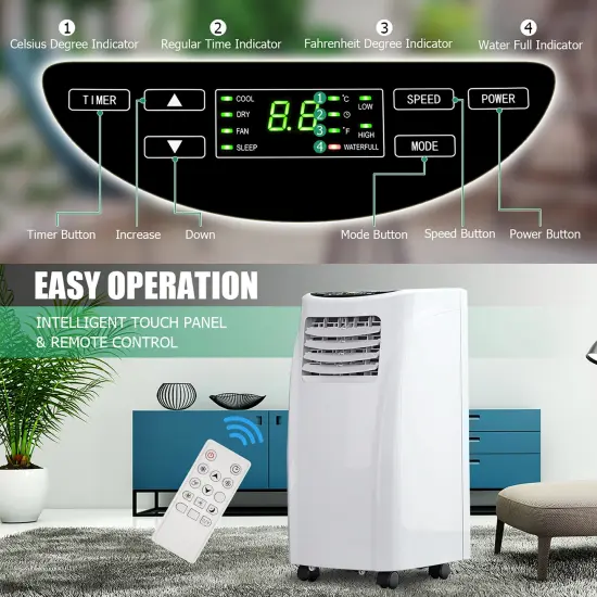 Costway 5500 BTU (8000BTU ASHRAE) Portable Air Conditioner & Dehumidifier Function Remote {6}