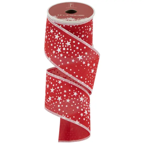 Northlight Red and White Stars Wired Craft Christmas Ribbon 2.5" x 10 Yards {4}