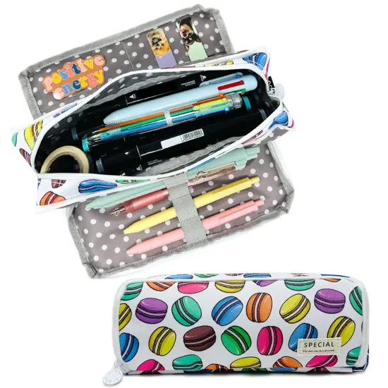 Wrapables Large Capacity Pencil Case, 3 Compartment Pencil Pouch for Stationery Pens Macarons {1}